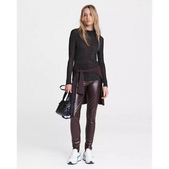 RAG & Bone "Cherie" Lurex Mock Neck Ribbed Sweater Women Sz Small Sparkle Slim - Picture 1 of 8